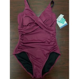 NWT American Beach X Maurices One Piece Shirred Front Swim in Plum Size Medium